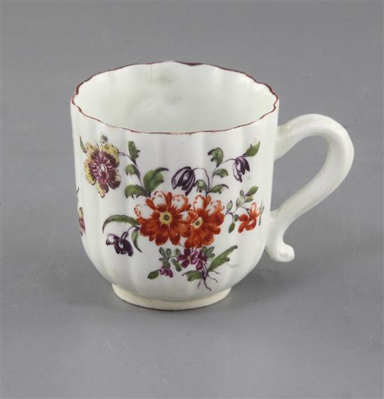 A Derby ribbed coffee cup, c.1758, h. 5.5cm
